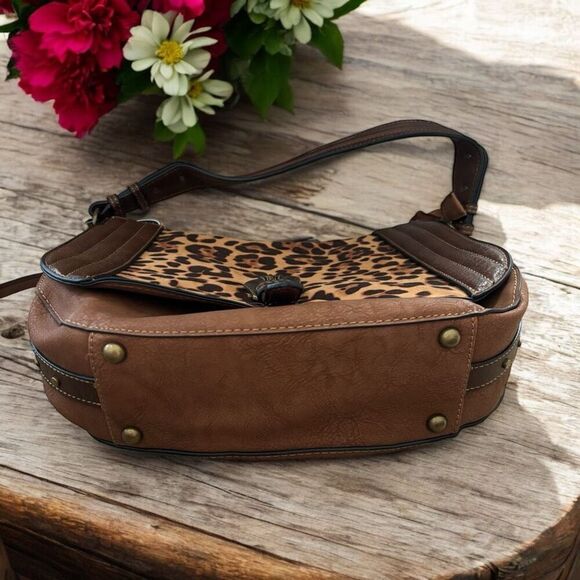 Justin Boots Women’s Leather Crossbody Purse Brown Rodeo Western Cheetah New! - Picture 4 of 8